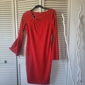 HOLIDAY Red - Calvin Klein Sheath dress with Gold Accents  -  Size 4